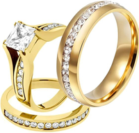 Bague de couple en acier inoxydable plaqué or 18 carats, design géométrique tendance avec incrustation de zircon taille princesse pour femme - Meilleure vente