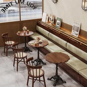 Nueva combinación de mesa y silla de madera maciza de Café Chino, tienda de repostería retro, postre, tienda de té de la leche, silla de ratán, mesa redonda pequeña - Product Image 2
