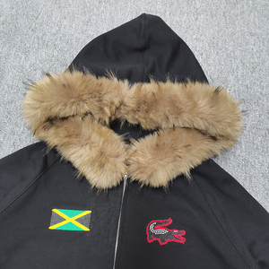 Tudung tambal sulam pria katun Distressed mode kustom Hoodie ukuran besar crop up ritsleting - Product Image 3