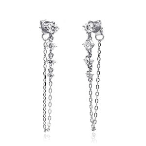 Boucles d'oreilles clous en moissanite à long pompon, plaquées argent et or, classiques, élégantes et raffinées, Tianyu Gems. pour femmes - Product Image 3