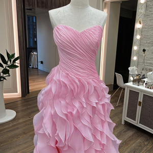 Vestido <span class=keywords><strong>de</strong></span> Noche Formal Elegante Rosa <span class=keywords><strong>de</strong></span> Satén con Volantes y Pliegues, Largo hasta el Suelo, Cola Barrida, Sin Tirantes, <span class=keywords><strong>para</strong></span> Bodas, <span class=keywords><strong>Fiestas</strong></span>, Bailes <span class=keywords><strong>de</strong></span> Gala, <span class=keywords><strong>para</strong></span> Mujer - Product Image 5
