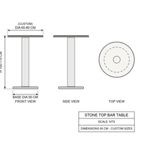 Table de bar ronde avec plateau en pierre frittée, base en acier cannelé doré, table haute de cocktail, fabrication OEM