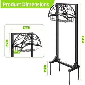 Soporte para manguera de jardín, estante de almacenamiento de manguera independiente con cesta de almacenamiento, estante de almacenamiento metálico para jardín exterior. - Product Image 2