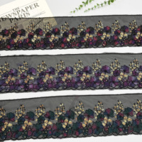 Bordure en dentelle de luxe brodée de perles et de sequins noirs pour manches d'Abaya, robe Kofta, ourlet et embellissement décoratif