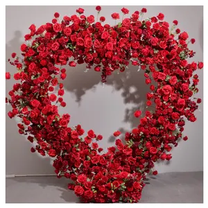 Toile de fond pour décoration de mariage, cadre floral en rose rouge, arc de scène en forme de cœur, fleur pour arrangement floral de mariage, décor