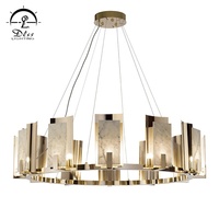 Lustre suspendu circulaire moderne en fer doré et albâtre, éclairage LED, pour salon, installation facile, luxe, protection des yeux