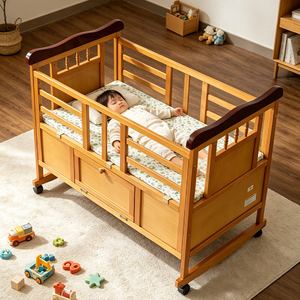 <span class=keywords><strong>Cuna</strong></span> de Madera Tradicional 2 en 1 Portátil con Ruedas para Bebés Recién Nacidos - Product Image 1