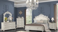 Ensemble de meubles de chambre à coucher en bois massif brun antique, lit Queen Size sculpté orné, commode à 5+ tiroirs, table de chevet, coffre, style américain classique