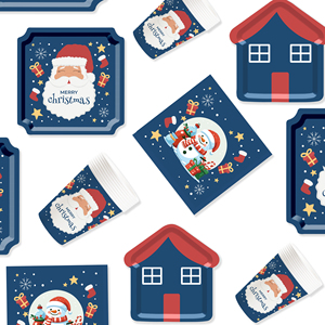 DAMAI Happy Christmas Santa Printing Tableware Set Disposable Paper Plates Cups Napkins for Christmas Decoration Party Supplies - Product Image 2