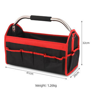 Bolsa de herramientas roja con 25-29 bolsillos, capacidad de 150 lb, asa superior, almacenamiento multifunción para electricistas y carpintería - Product Image 5