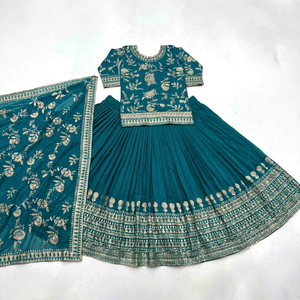Noiir Pigeon Teal Silk Wrinkle Free <b>Lehenga</b> Choli Silver Embroidery <b>Women</b> Wedding Diwali Wear Traditional Indian Pakistani Style - Product Image 1