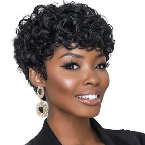 Parrucca Corta Pixie Brasiliana Non-Remy, Ricci <span class=keywords><strong>Jerry</strong></span>, Colore Naturale, 4 Pollici, Pre-Piumata, per Donne Nere - Vendita all'Ingrosso - Product Image 3