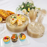 Ensemble de vaisselle jetable en plastique avec paillettes dorées, 150 pièces, comprenant 50 assiettes à dîner/dessert, 75 couverts et 25 gobelets pour fête