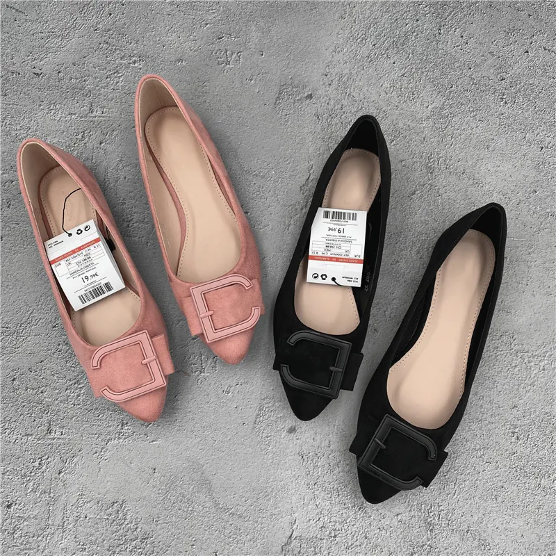 Women Fashion Casual Suede Pointed Toe Flats Shoes Fashion Soft Comfortable Work Career Shoes For Women Trend Dress Flat Shoes