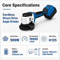 Meuleuse d'angle sans fil 125 mm, 20 V 900 W, portable, alimentée par batterie lithium-ion, corps de machine de meulage