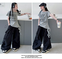 Ensemble T-shirt et salopette décontracté pour filles, avec imprimé épaule tendance, Nouvelle collection Printemps Automne, Coupe ample, Respirant, Style mode enfant et danse urbaine, Deux pièces