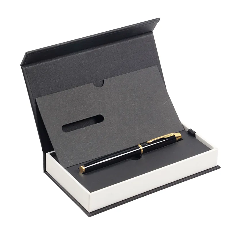 Custom Logo Luxury Black Magnetic Closure Rigid Cardboard Pen Packaging Gift Box with Eva Foam Insert