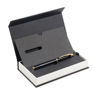 شعار مخصص فاخر أسود مغناطيسي إغلاق صلب من الورق المقوى قلم تغليف صندوق هدايا مع إدراج رغوة إيفا