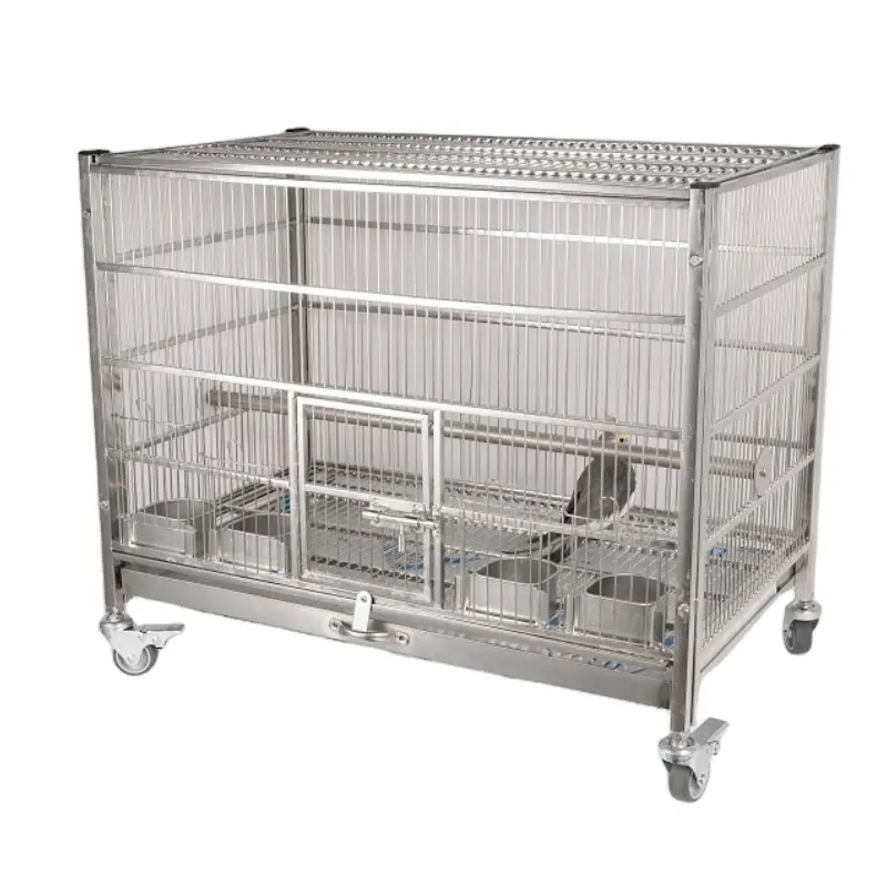 Large Parrot Cage Wrought Stainless Steel Pet Cage With Wheels Heavy Cage