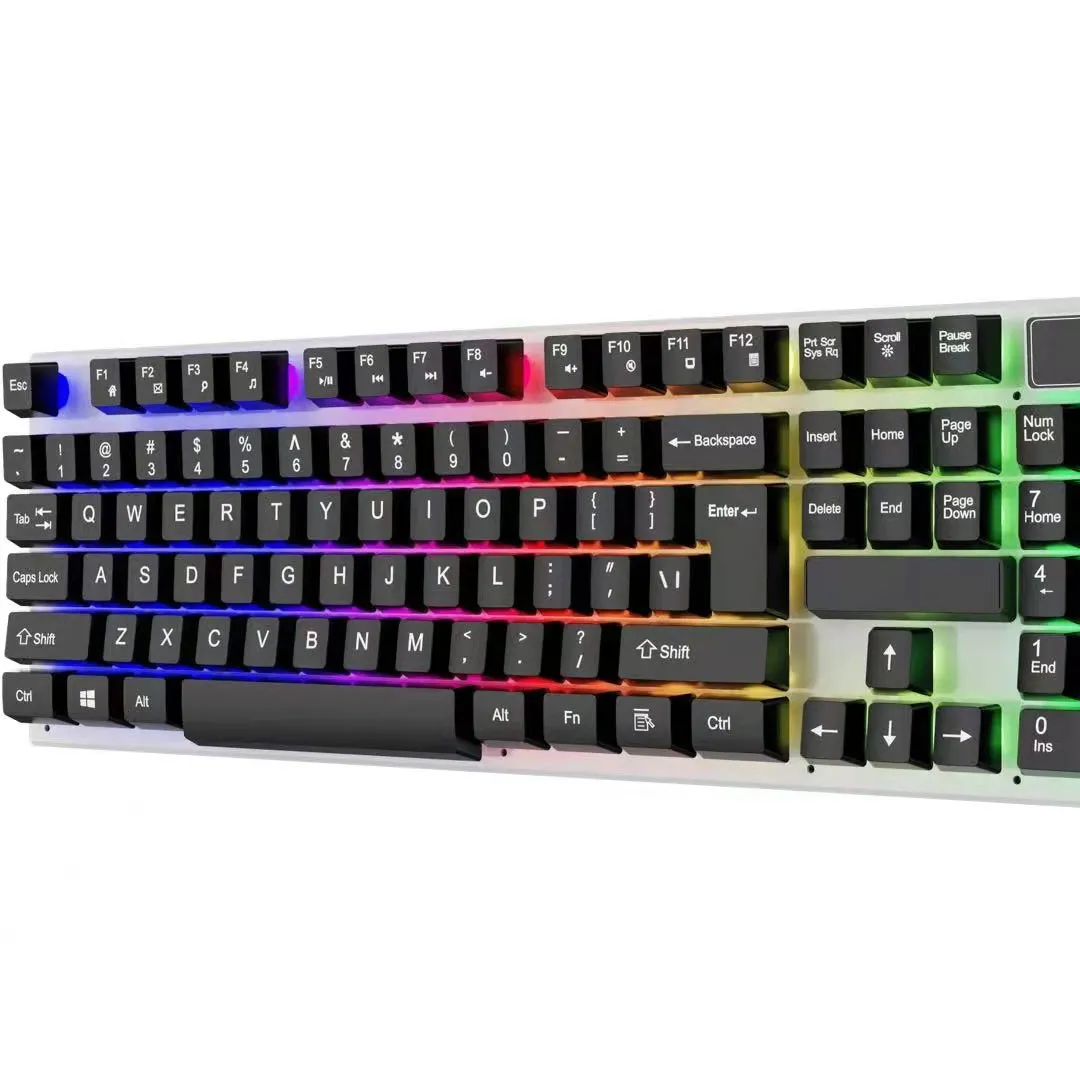 Teclado retroiluminado con cable USB para ordenador de escritorio, dispositivo mecánico con iluminación de 3 colores RGB, español, árabe y tailandés