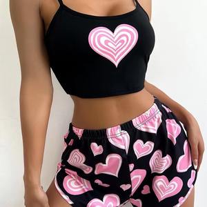 Лидер продаж, модная женская одежда, топ с принтом любви и шорты, повседневный комплект из 2 предметов, женская пижама - Product Image 3