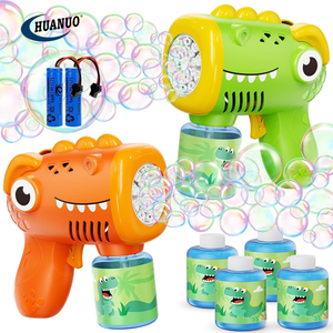 Máquina de Burbujas Automática de 20 Agujeros con Luces, Pistola de Burbujas de Dinosaurio Recargable para Niños - Product Image 1