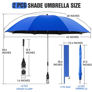 42" Manual Chair <b>Umbrella</b> with Clamp SPF50+ <b>Windproof</b> 360 Adjustable for Camping Beach Wheelchair Stroller & Golf Use - Product Image 2