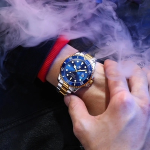 Olevs 6650 jam tangan <span class=keywords><strong>Analog</strong></span> otomatis pria, arloji mewah hitam emas tahan air tanggal otomatis Stainless Steel, jam tangan bercahaya untuk pria - Product Image 3