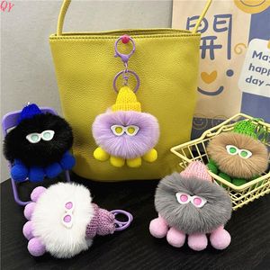 Porte-clés peluche méduse QQ, porte-clés boule de charbon avec lunettes de soleil kawaii, breloque pour sac, pendentif - Product Image 4