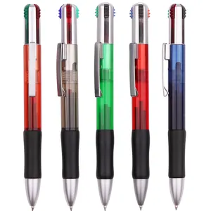 4 in 1 Multicolor Ballpoint Pen with Customized Logo Metal Clip 4 Colors on One Pen Body Plastic Material for Promotions