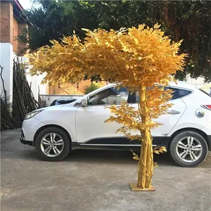 Grande albero di Banyan artificiale di alta qualità albero dei desideri d'oro decorazione per ufficio oro artificiale Ficus matrimonio albero fortunato pianta di denaro