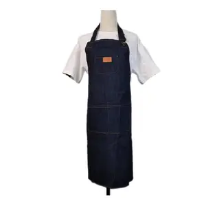 Bavoir en coton denim à logo personnalisé Tablier de cuisine sans manches en toile à 2 poches pour chef de cuisine Lavable Design personnalisé