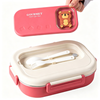 Boîte à lunch bento pour enfants en acier inoxydable 304 à 5 compartiments, boîte à lunch anti-fuite avec cuillère et fourchette, qualité alimentaire pour les enfants à l'école