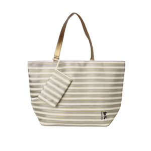 กระเป๋าชายหาดลายทางสีทองและสีเงิน 57x37x17 ซม. พร้อมกระเป๋าใบเล็กเข้าชุดสำหรับผู้หญิงใช้ในช่วงฤดูร้อน - Product Image 1