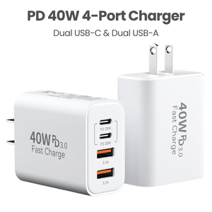 อะแดปเตอร์ชาร์จเร็วแบบพกพาขนาดกะทัดรัด รองรับ PD 20W 2C 2A PD3.0 สำหรับ <span class=keywords><strong>iPhone</strong></span> 16 15 14 Samsung S24, ที่ชาร์จ USB C 40W 4 พอร์ต แบบเสียบผนัง - Product Image 1