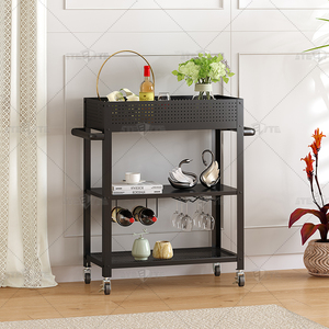 Bar Cart Home Industrial Mobile Bar Cart Serving Wine Cart <strong>on</strong> <strong>Wheels</strong> with Wine Rack and Glass Holder 3 Tier Storage Wholesale - Product Image 3