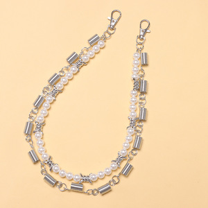 <b>Waist</b> <b>Chain</b> Double Layer Pearl Metal Spring <b>Chain</b> Hip Hop Denim <b>Chain</b> Daily Wear - Product Image 3