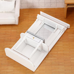 1:12 modèle de meubles de maison de poupée en bois bricolage avec accessoires de coiffeuse simples blancs et miroir pour ornements de maison de poupée - Product Image 4