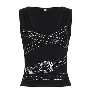 Camiseta sin mangas estilo Y2K para mujer, con cinturón de diamantes de imitación, cuello en U, ajuste ceñido, camisola de verano, venta al por mayor - Product Image 6