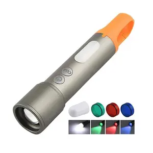 800 Lumens Long Range White Laser LED Flashlight USB Rechargeable Red Green Blue Filter Signal Zoom Torch Light with Carabiner