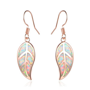 Orecchini pendenti a foglia da donna, eleganti con design floreale, gioielli alla moda - Product Image 1
