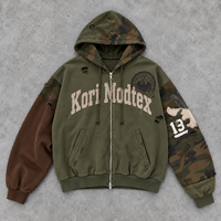 Sweat à capuche zippé streetwear pour homme, effet vieilli, avec appliqué brodé vintage, coupe oversize, grandes tailles