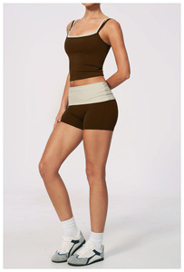 Conjunto Deportivo de 2 Piezas para Mujer, Top Corto sin Tirantes, Pantalones Cortos de Cintura Alta, a Rayas, Transpirable, de Poliéster Tejido, para Primavera/Verano - Product Image 4