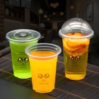 Gobelets transparents jetables pour animaux de compagnie avec couvercle plat Emballage en plastique Boissons froides à emporter Café glacé Latte Jus Smoothie Verre 12 16 Oz