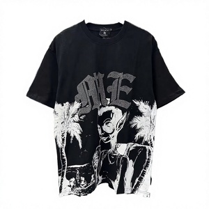 Camiseta de punto transpirable de ajuste regular, peso pesado, ecológica, estilo Hip Hop Emotion, con logo frontal de lujo, negra, para fabricantes mayoristas - Product Image 2