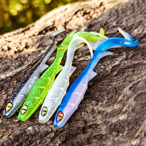 Leurre de pêche souple Spinpoler Long Wavy Tail 9,5 cm, type Grub bicolore, Swimbait, ver souple, yeux 3D, corps côtelé, pour achigan, truite, eau de mer - Product Image 5