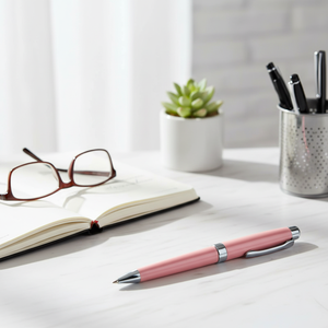 Penna Diamantata 0.7mm, Penna a Sfera Carina e Professionale, Promozionale con Corpo in Metallo Rosa Lucido per Scrittura e Promozioni - Product Image 3