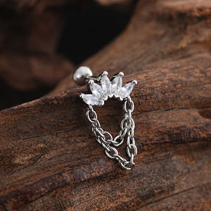 Boucle d'oreille classique 20G avec chaîne pendante et zircone transparente, clou à dos plat pour hélix, cartilage, labret, conque, bijoux de corps - Product Image 3