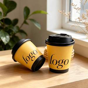 Gobelets à café en papier jaune réutilisables 6/7/8/9/10oz, gobelets en <span class=keywords><strong>carton</strong></span> de bonne qualité personnalisables avec couvercles en plastique pour un usage quotidien - Product Image 3