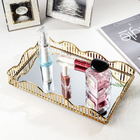 Plateau de service de luxe multifonctionnel avec miroir pour coiffeuse et bureau, idéal pour le rangement de bijoux et d'aliments